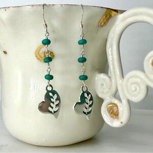Silver Heart Earrings, Turquoise Earrings